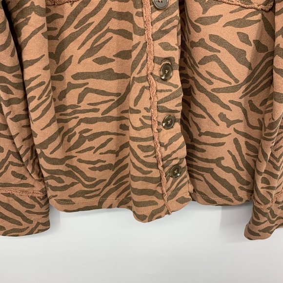 Kensie Shacket Zebra Print Button Down Brown Shirt Jacket Cotton - Picture 5 of 9
